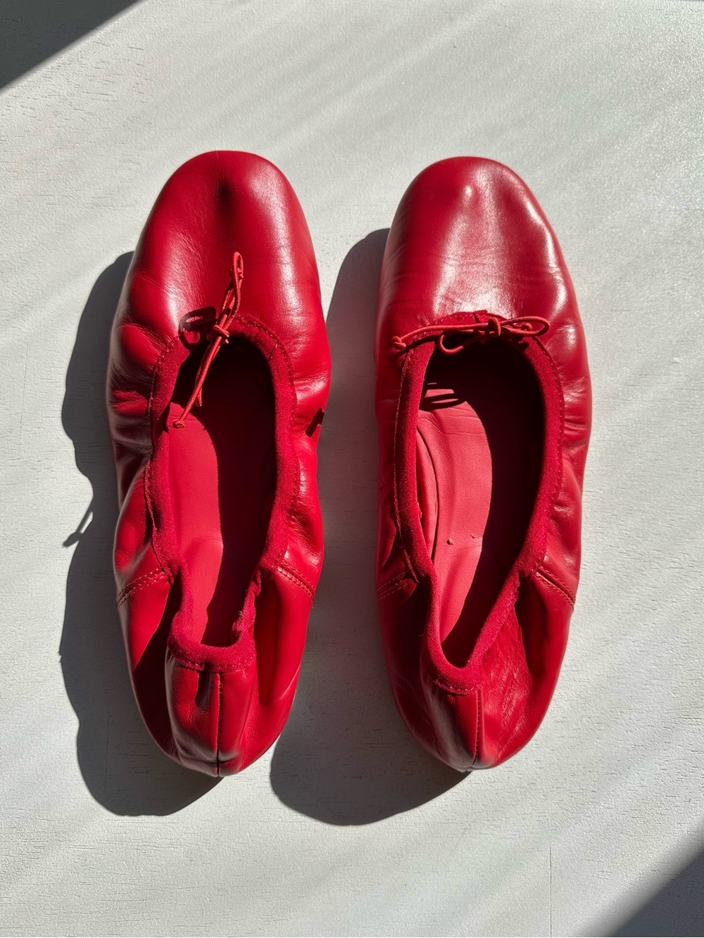 Mango leather ballet flats with bow in red leather women’s 38 7.5 twee coquette